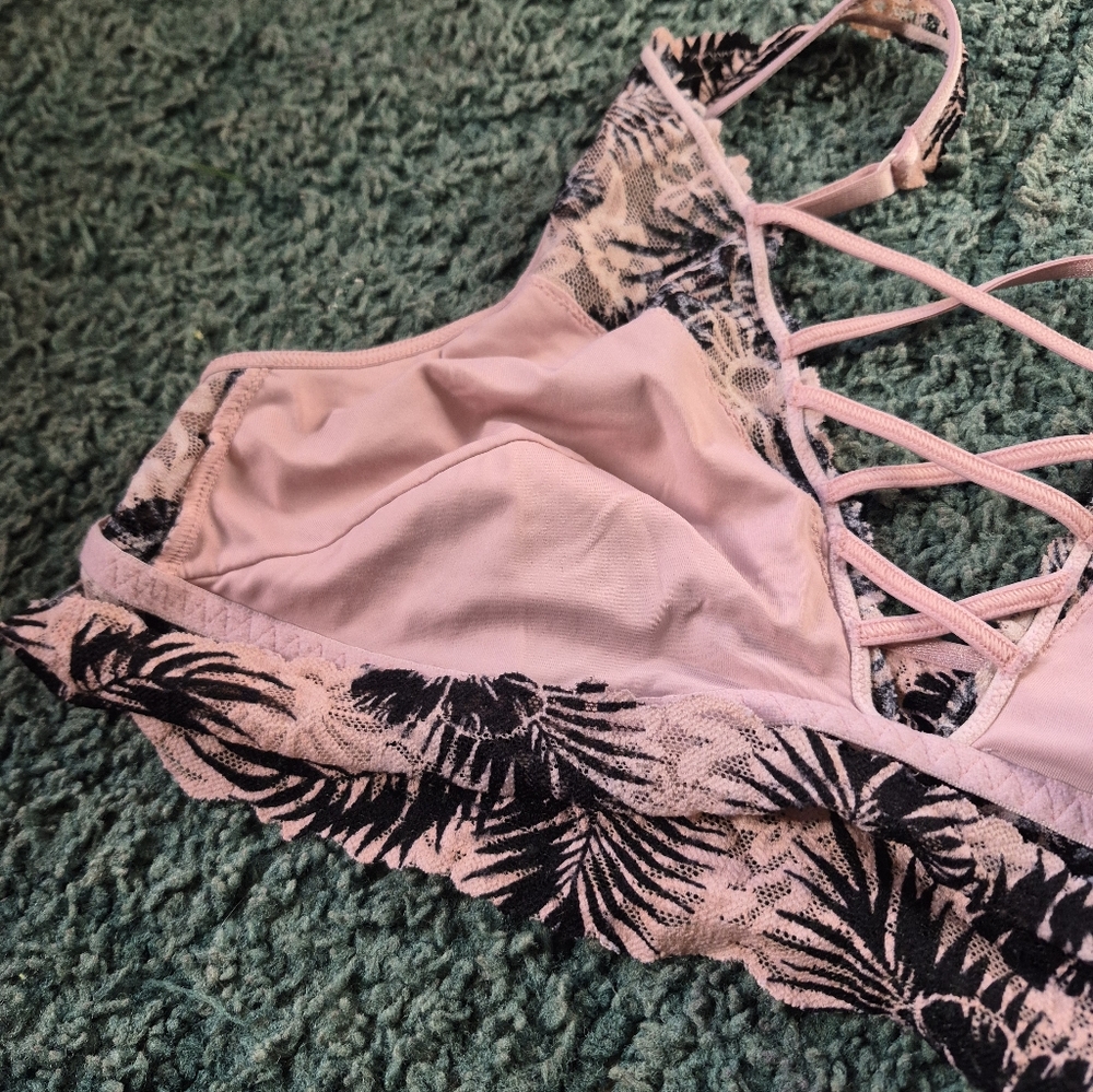 Pink Victoria's Secret Floral Lace Bralette Pink Tropical Large - Picture 9 of 13
